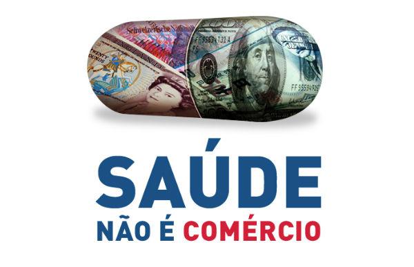 Imagem do logo da campanha Saúde não é Comércio (Imagem: Divulgação)