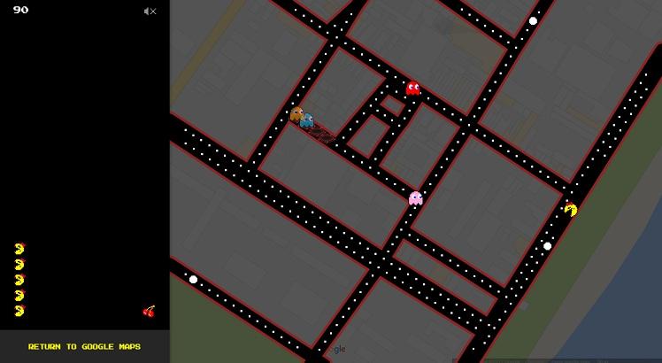Ms Pacman versão Google Maps