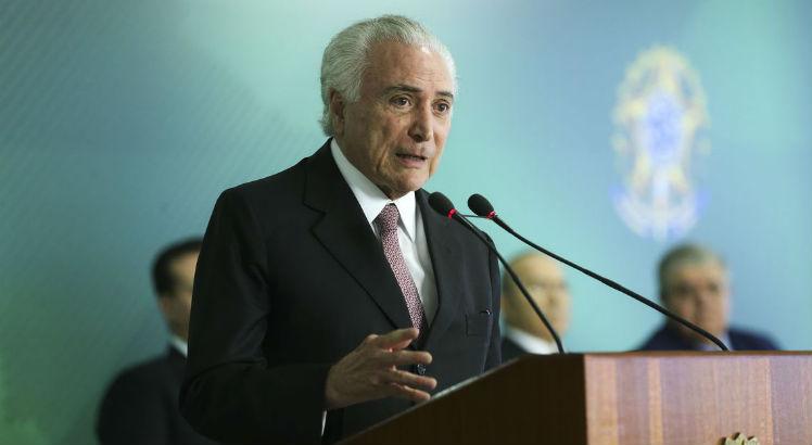 O presidente Michel Temer, na cerimônia em que sancionou a lei geral de proteção de dados (Valter Campanato/Agência Brasil)