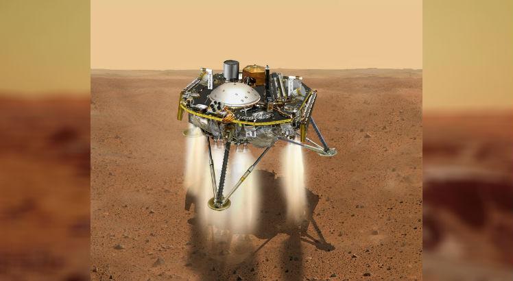 Ilustração da NASA mostra pouso da InSight em Marte (NASA / JPL-CALTECH / AFP)