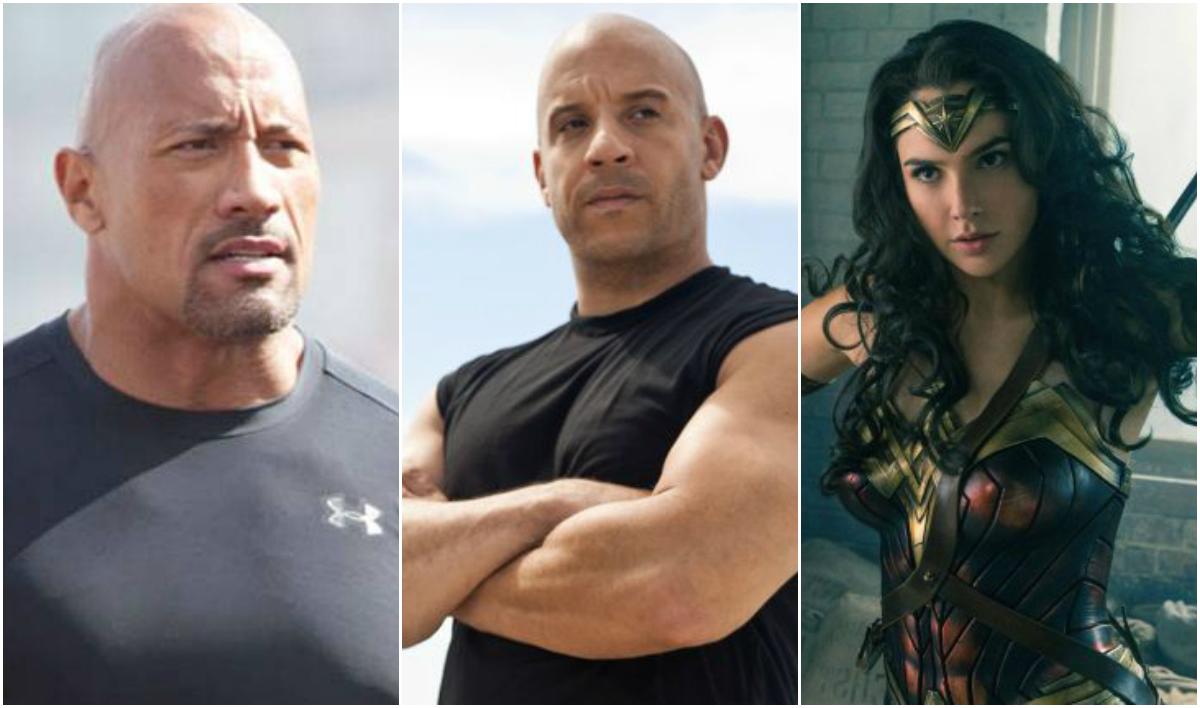 Dwayne Jhonson (The Rock), Vin Diesel e Gal Gadot lideram lista de atores mais rentáveis de 2017 (Imagens: Reprodução)