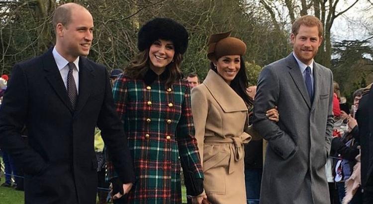 O duque e a duquesa de Cambridge, príncipe William e Kate Middleton, com Meghan Markle e o príncipe Harry - Foto: reprodução