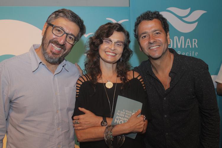 professor Clemente Coelho, a futurista Lala Deheinzelin e o ator Marcos Palmeira. Fotos: Dayvison Nunes / JC Imagem
