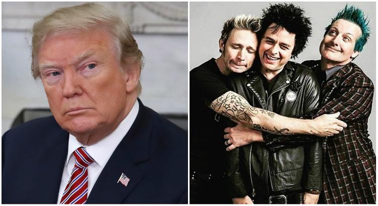 Donald Trump e a banda Green Day, criadora de American Idiot (Imagens: Reprodução)