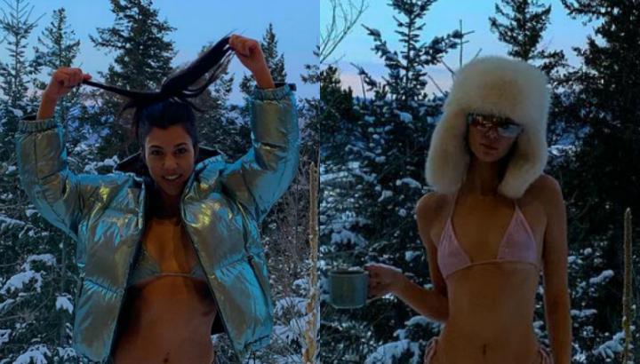 Kendall Jenner e Kourtney Kardashian surgem de biquíni na neve. Foto: Reprodução/Instagram
