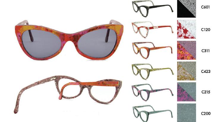 Um dos 12 modelos dos óculos sustentáveis da Sagui, e suas variações de cor - Imagem: Divulgação