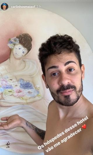 Carlinhos Maia ao lado do quadro que vandalizou (Foto: Reprodução/Instagram)