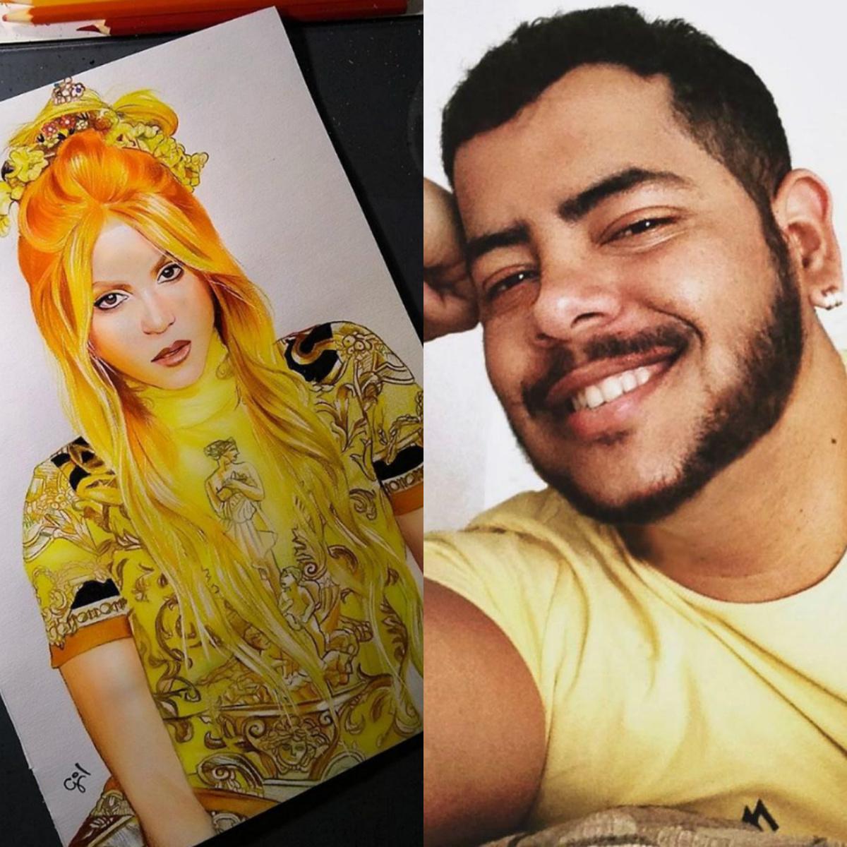 Gil Júnior teve seu desenho compartilhado pela cantora colombiana Shakira. Foto: Reprodução/Instagram/Acervo Pessoal