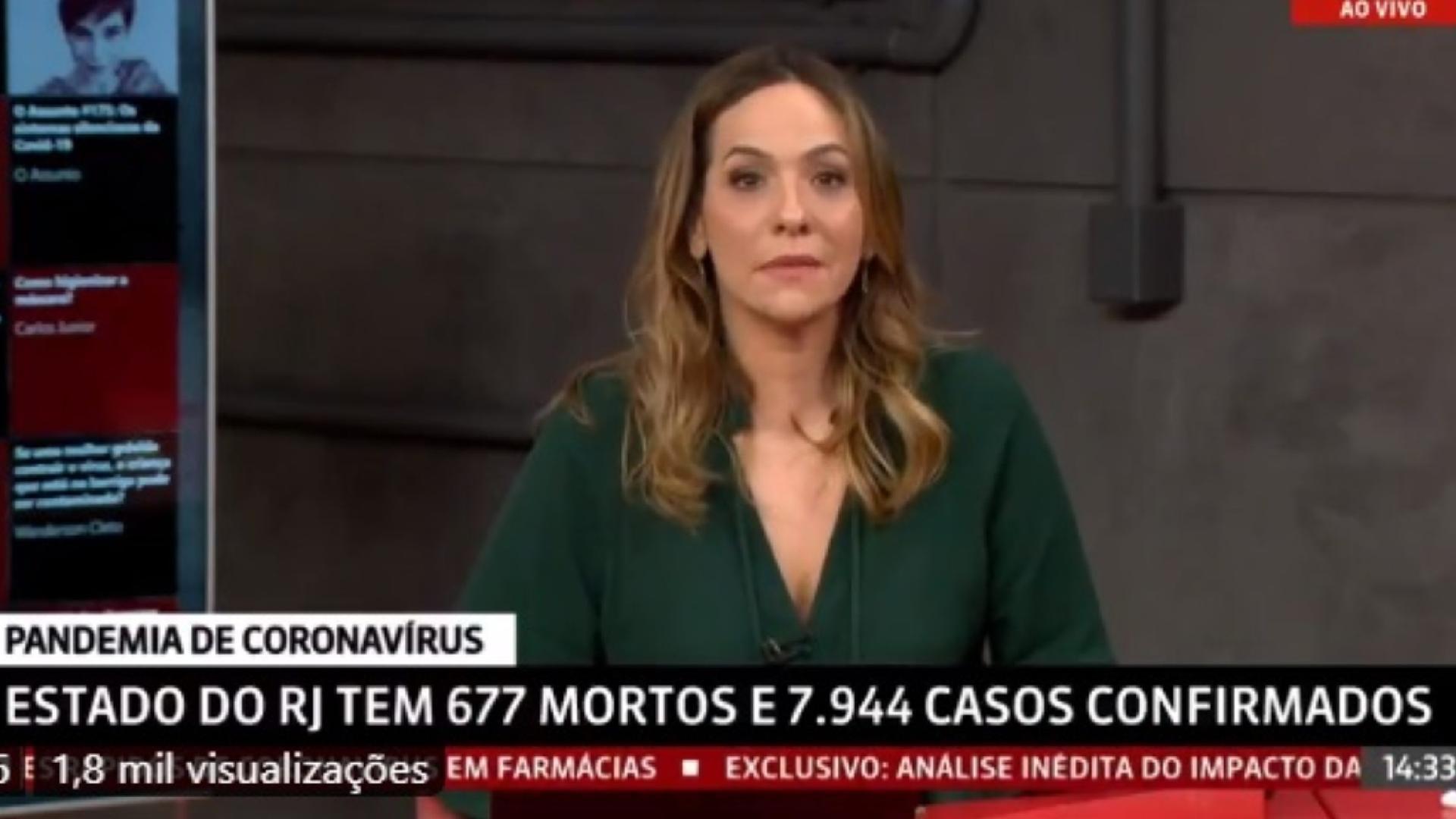 Maria Beltrão se emociona ao vivo durante o Estúdio I. Foto: Divulgação/Globo News