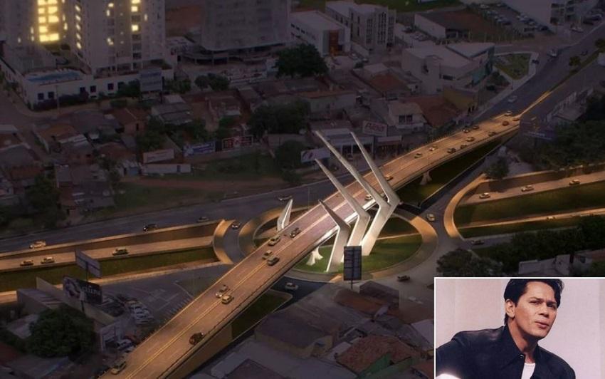 Viaduto que está sendo construído em Goiânia, em homenagem ao cantor sertanejo Leandro - Imagem: Câmara Municipal / reprodução