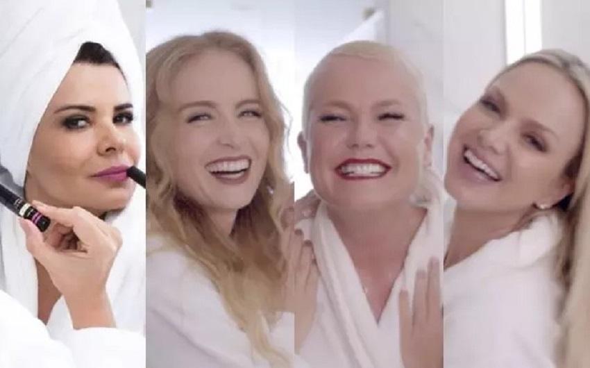 A suposta exclusão de Mara Maravilha do círculo de amizade formado por Angélica, Xuxa e Eliana já foi usada por uma campanha de cosméticos - Imagens: reprodução