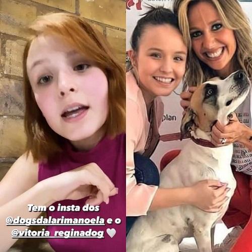 Larissa Manoela divulgou Instagram por onde é possível acompanhar a vida da cadela; na foto ao lado, com Luisa Mell e Vitória Regina na adoção - Fotos: reprodução