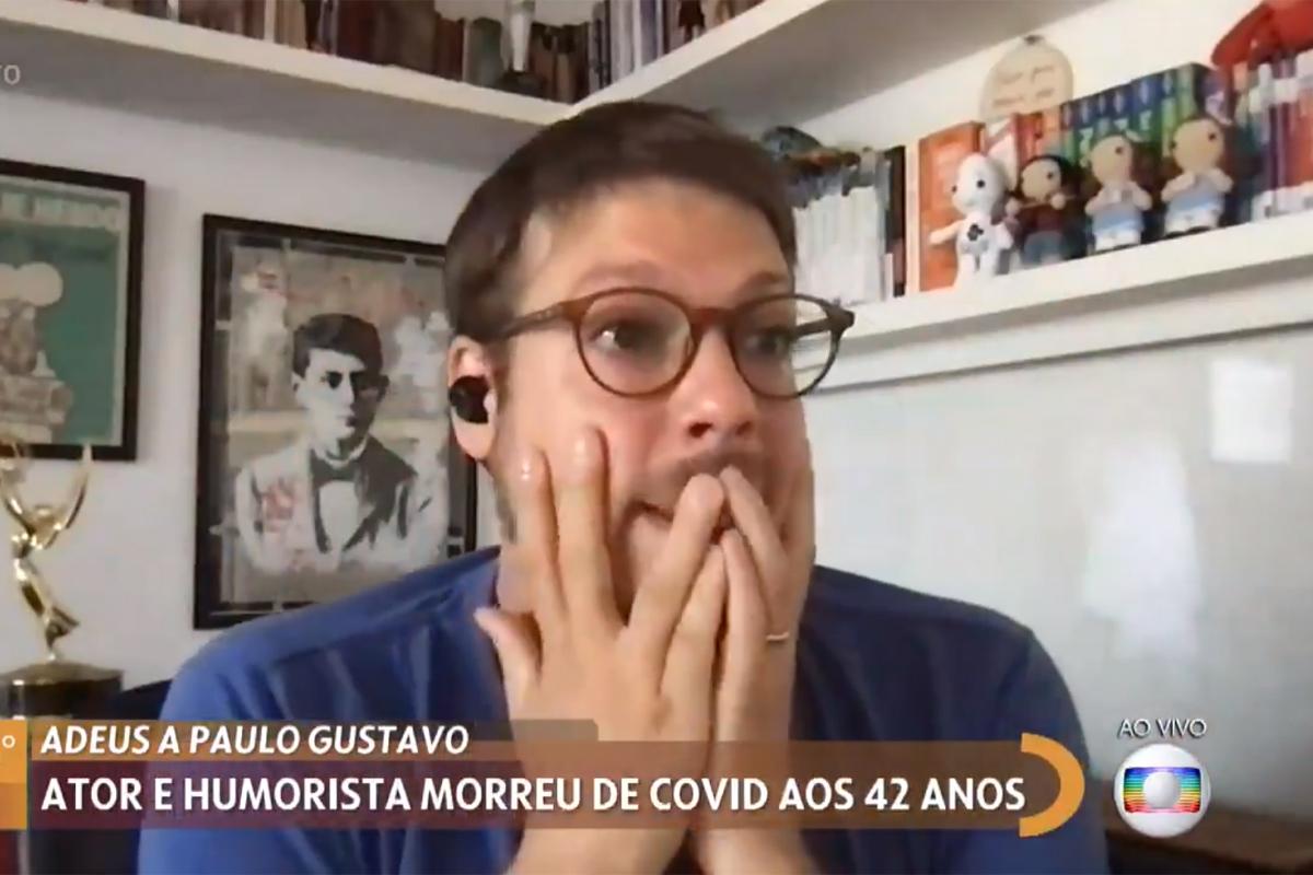 Fábio Porchat chora no 'Encontro' ao falar sobre Paulo Gustavo (Imagem: Reprodução/Globo)