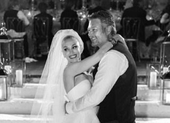 Gwen Stefani usa dois vestidos em casamento com Blake Shelton. Confira imagens!