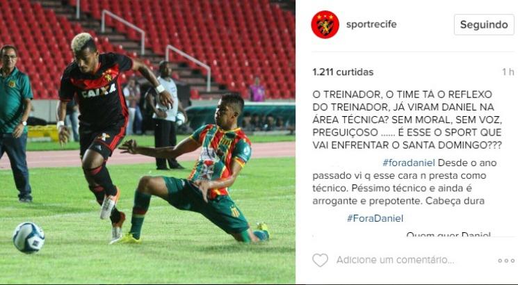 Sport perdeu para o Sampaio Corrêa por 2x1. Foto: Reprodução/Instagram