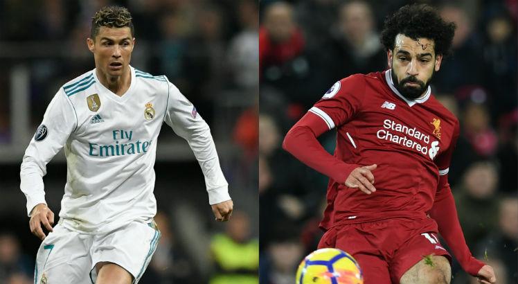 Português e egípcio, Cristiano Ronaldo e Salah defendem o espanhol e o inglês, respectivamente, em mais uma final da Liga dos Campeões. Fotos: AFP