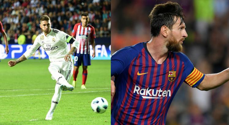 Sergio Ramos e Messi são os capitães de Real Madrid e Barcelona, respectivamente. Fotos: AFP.