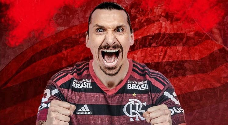 Torcida do Flamengo ficou tão eufórica que fez montagem com o jogador. Foto: Reprodução/Twitter
