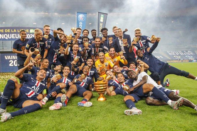 PSG foi o campeão da temporada 2019-20 do Campeonato Francês, que não foi concluído por causa da pandemia. Foto: Reprodução/Twitter