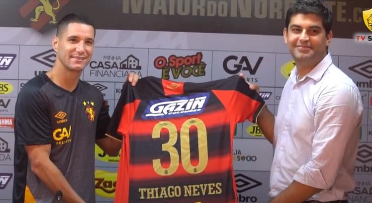 Thiago Neves foi apresentado oficialmente pelo Sport no sábado. Foto: Reprodução/TV Sport