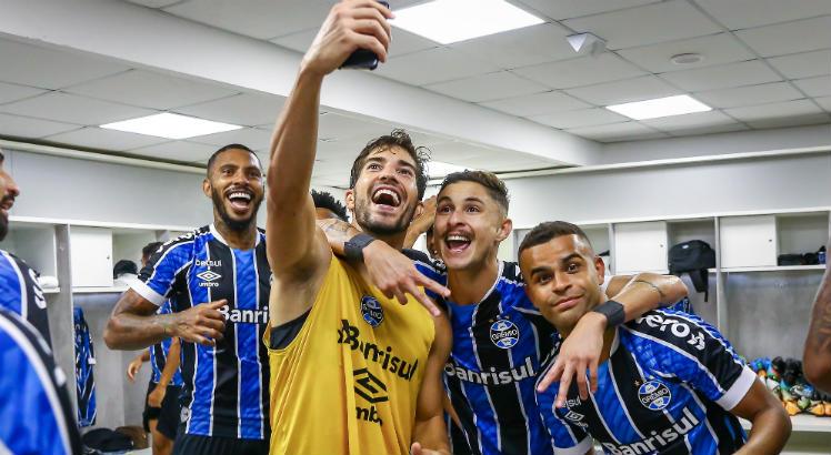 Jogadores do Grêmio comemoraram muito a classificação. Foto: Lucas Uebel/Grêmio.