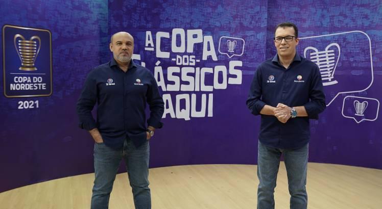 Maciel Junior e Aroldo Costa comandam as transmissões da TV Jornal. Foto: Luise Marques/JC Imagem